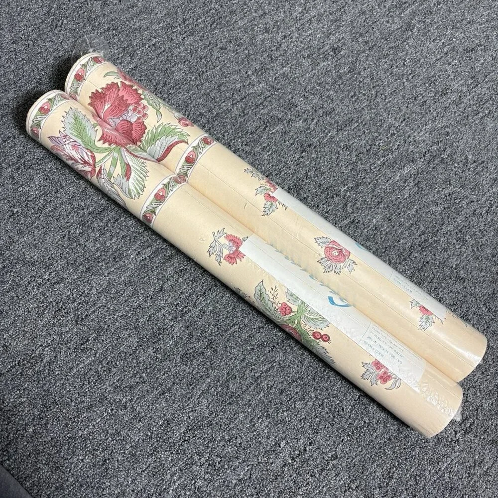 Vintage WAVERLY Beige/Multicolor Floral Print Wallpaper, 2 Rolls, Style #386821